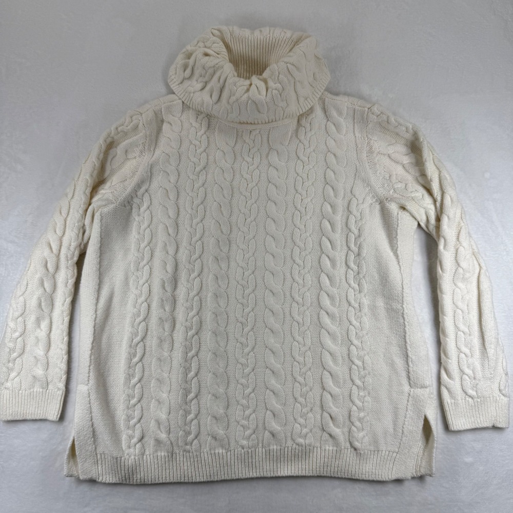 Talbots Ivory Cableโ Knit Turtleneck Sweater Womens Large Cotton Blend JO5161